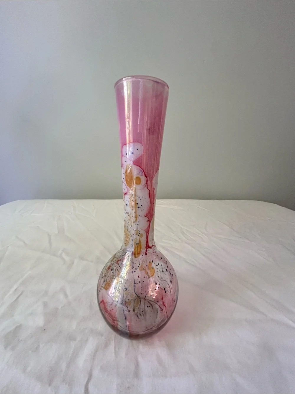 vintage Simron hand-painted Israeli art glass bud vase